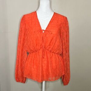 Elizabeth + James Orange Textured Long Sleeve Blouse in size Small